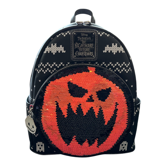 Backpack with Flip Sequin Jack orange face design on a white background