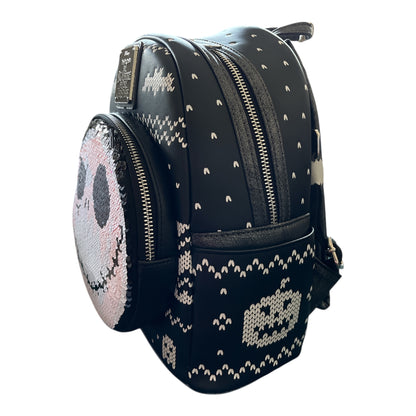Backpack with Flip Sequin Jack white face design on a white background 