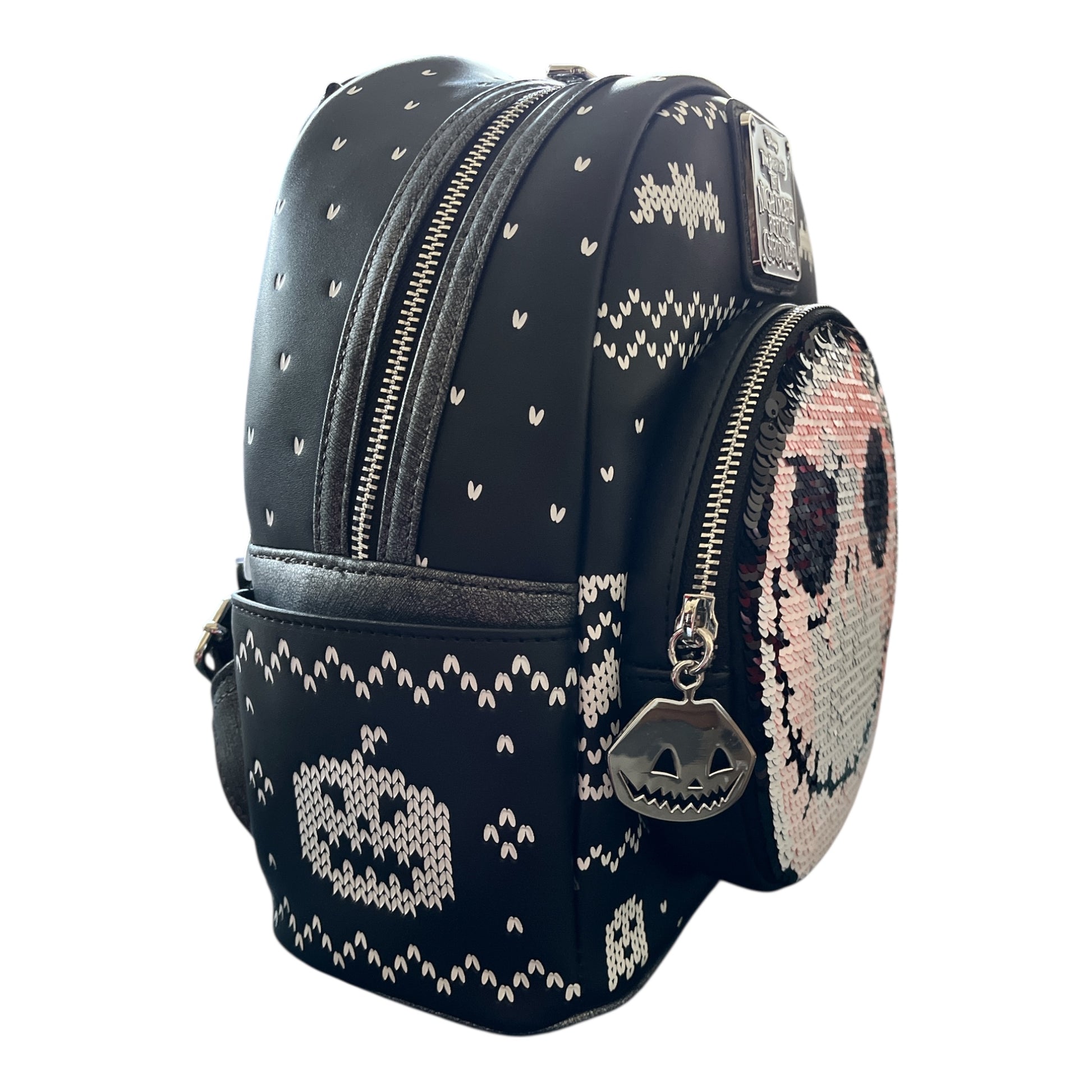Backpack with Flip Sequin Jack white face design on a white background 