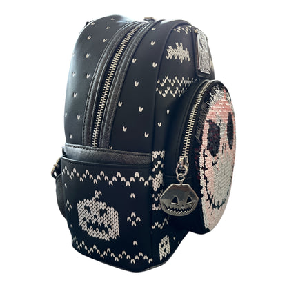 Backpack with Flip Sequin Jack white face design on a white background 