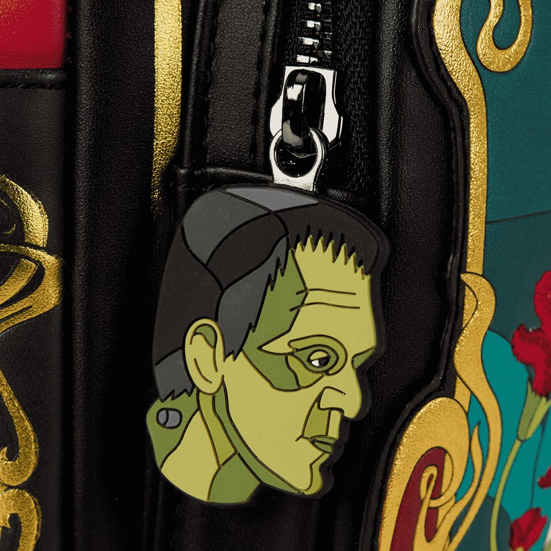 Zipper charm with a Frankenstein character on a colorful background