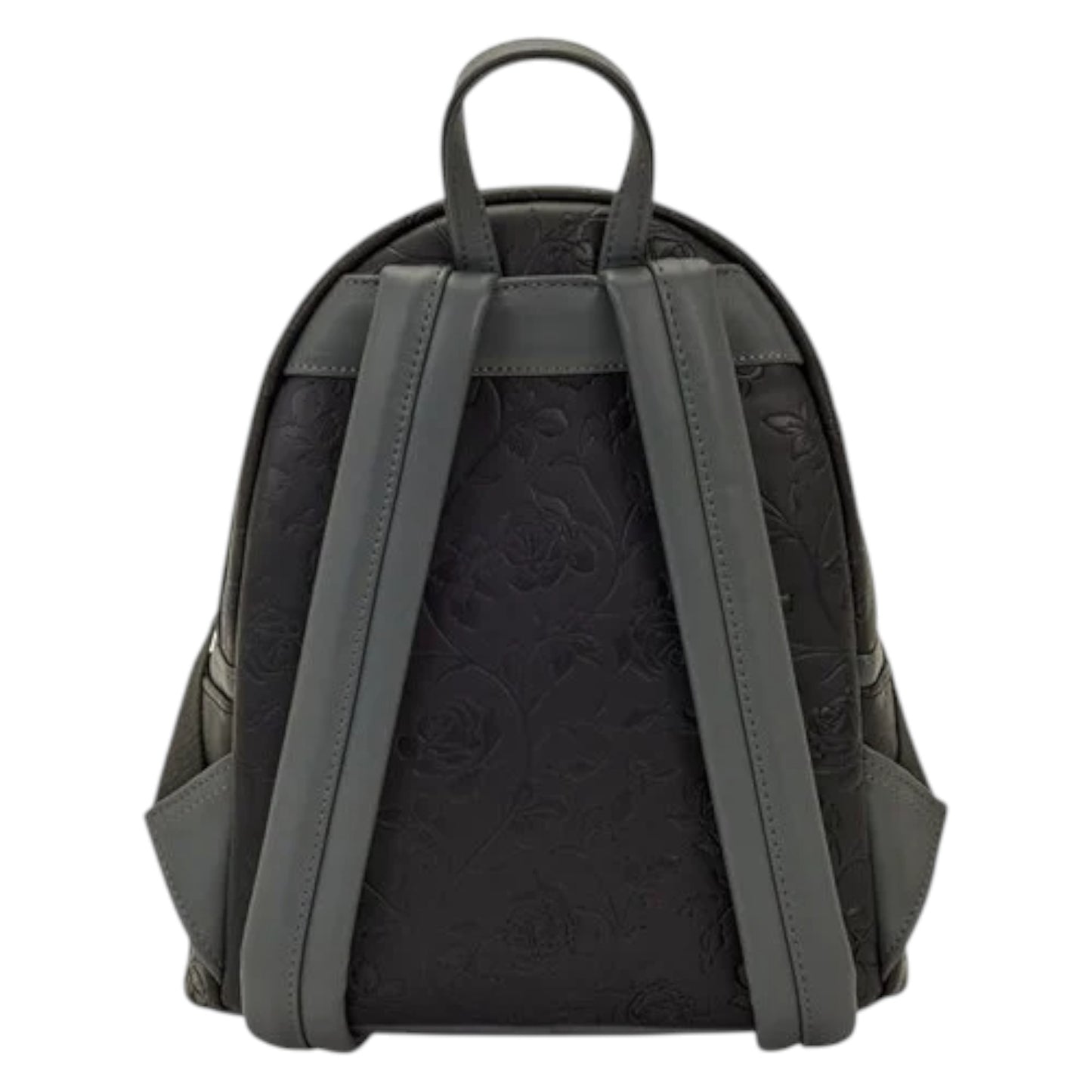 Black backpack with roses pattern on a white background
