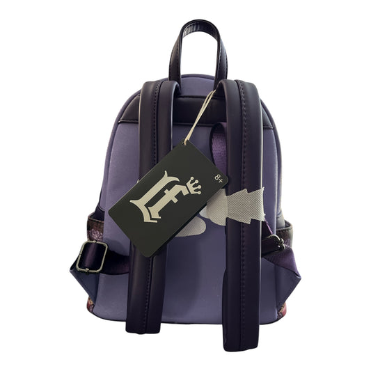 Purple backpack with a Loungefly brand tag on a white background
