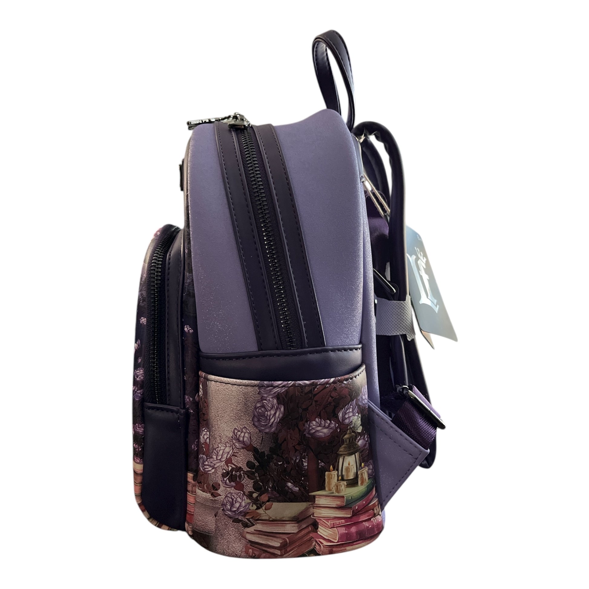 Dark Academia  Backpack with floral patterned pocket on a white background