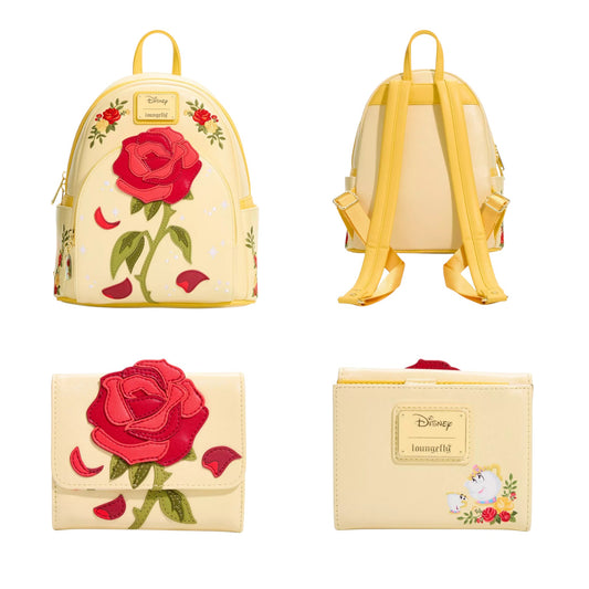 Loungefly Vault Disney Beauty and the Beast Enchanted Rose Shimmer Mini Backpack & Wallet Set