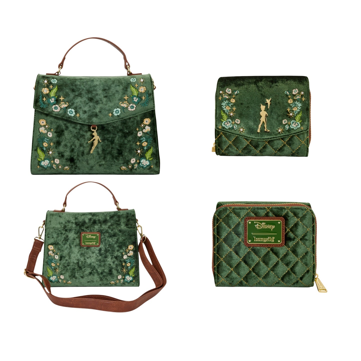 Loungefly New Disney Peter Pan Quilted Texture Crossbody Bag and Wallet Set on a white background