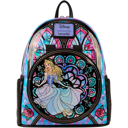 Princess Stained Glass Sleeping Beauty Backpack with Disney princess Aurora design on a white background