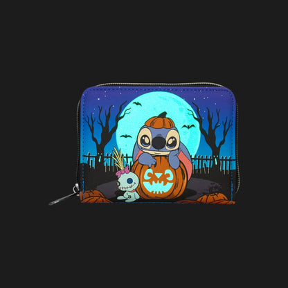 Loungefly Disney Stitch Pumpkin Glow In The Dark Mini Backpack and Wallet Bundle