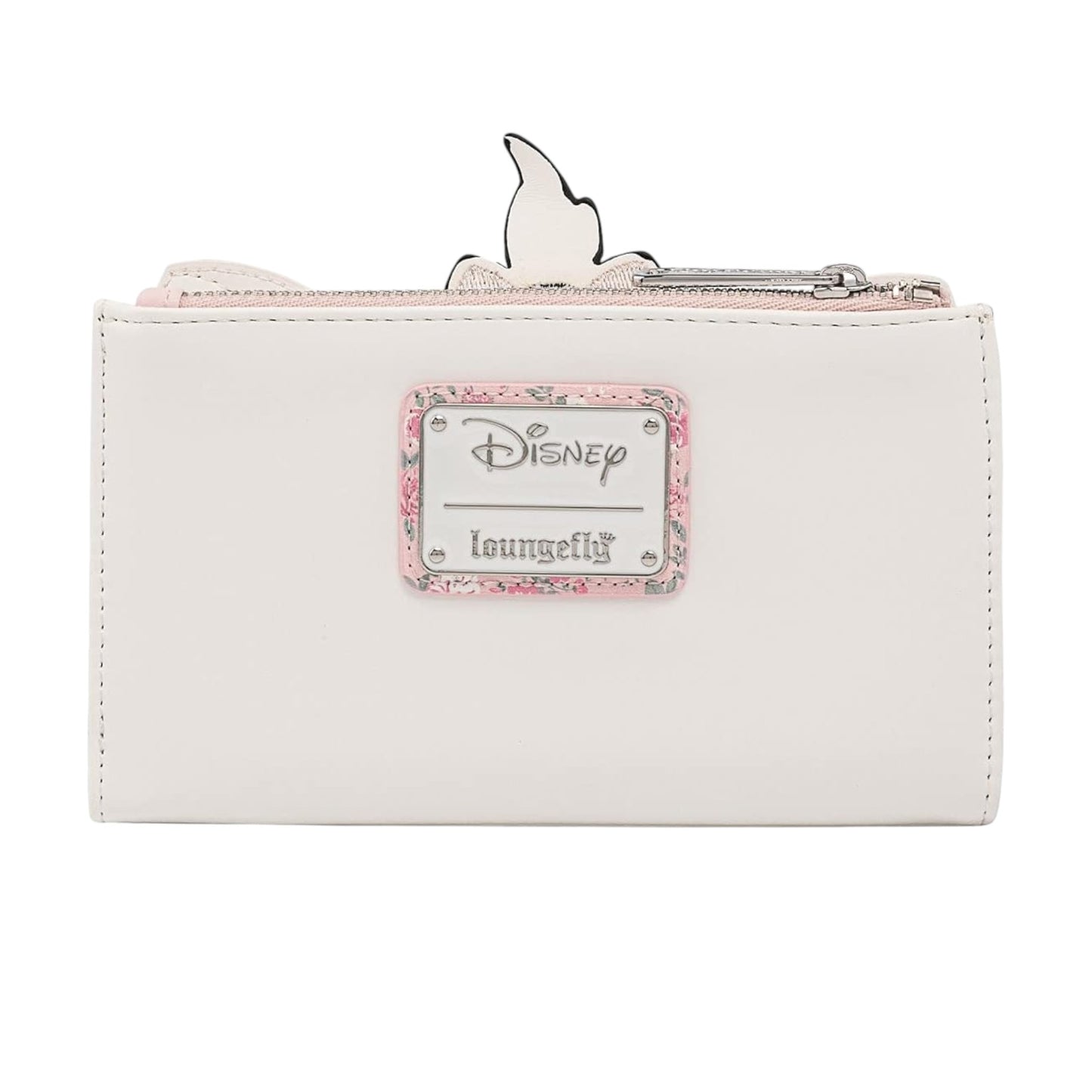 Back of Loungefly Disney Aristocats Marie Floral Footsy Wallet with Disney Loungefly Logo on a white background