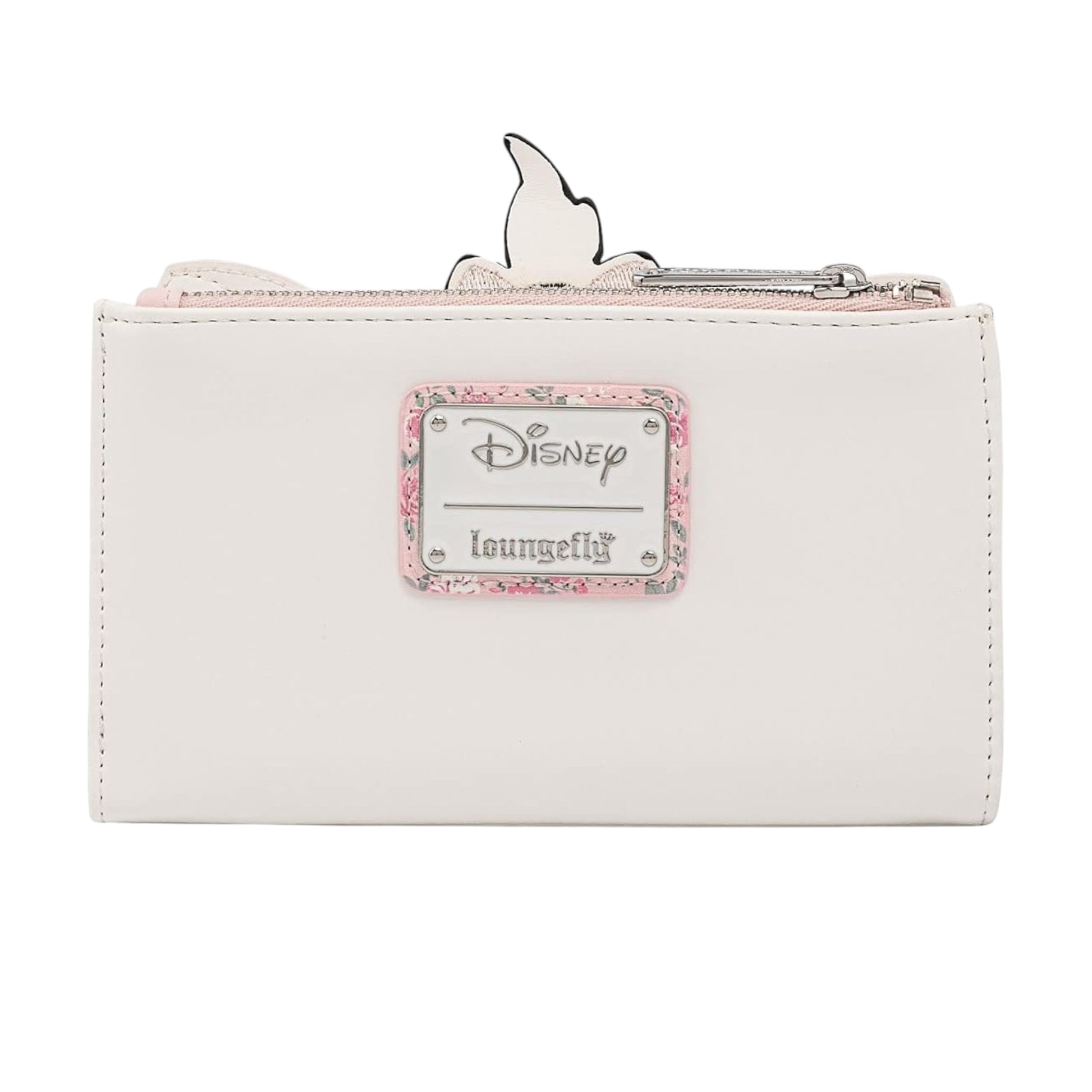 Back of Loungefly Disney Aristocats Marie Floral Footsy Wallet with Disney Loungefly Logo on a white background
