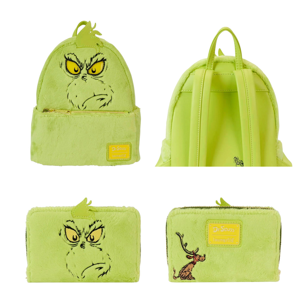 Loungefly New Dr Seuss Plush Grinch Light Up Cosplay Mini Backpack & Wallet Set