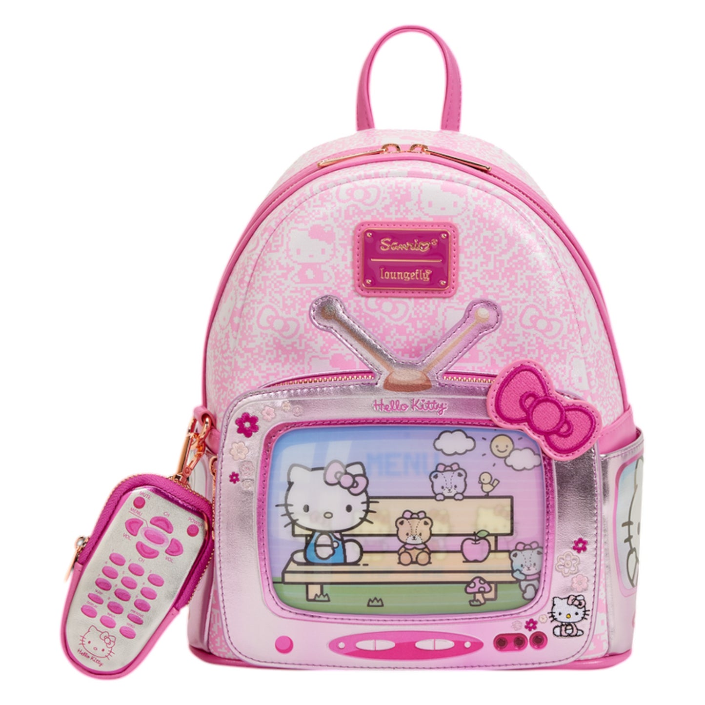 Loungefly Vault Sanrio Exclusive Hello Kitty Vintage TV Lenticular Mini Backpack with Coin Bag & Wallet Set