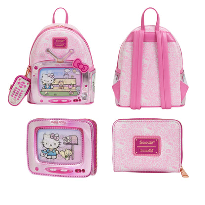 Loungefly Vault Sanrio Exclusive Hello Kitty Vintage TV Lenticular Mini Backpack with Coin Bag & Wallet Set
