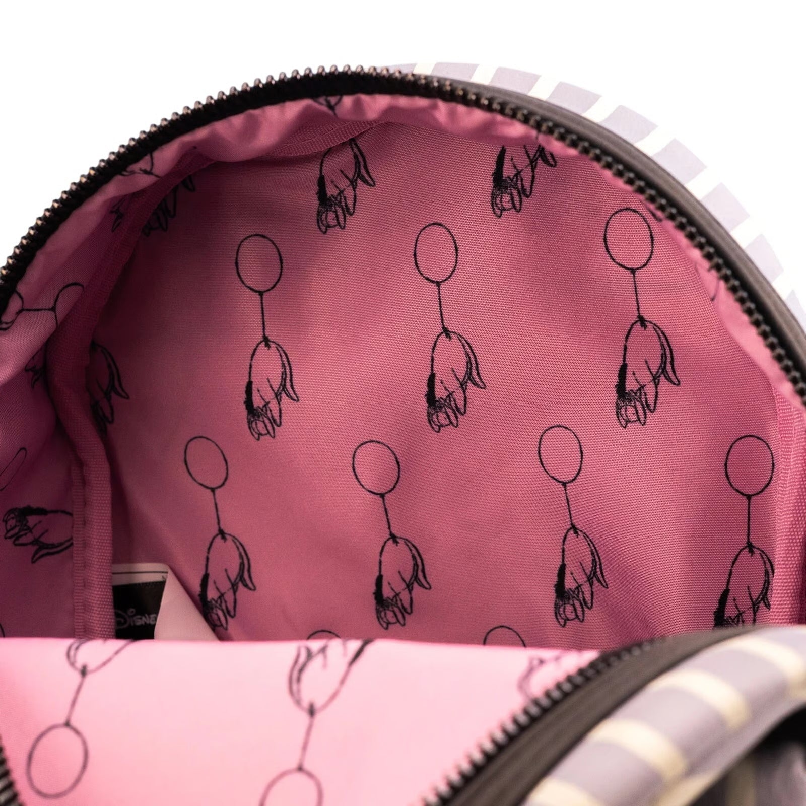 Eeyore Striped Balloon Pink inside with black Eeyore Balloon design on a with white background
