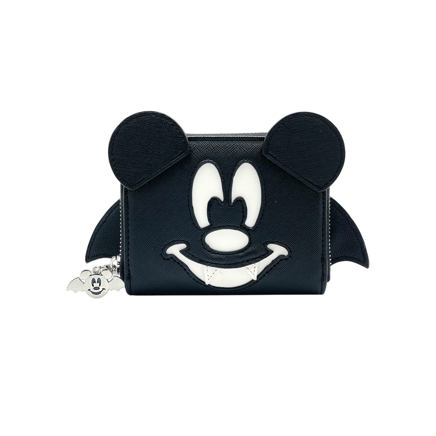 Black Mickey Mouse Bat wallet with Mickey Mouse ears and face on a white background