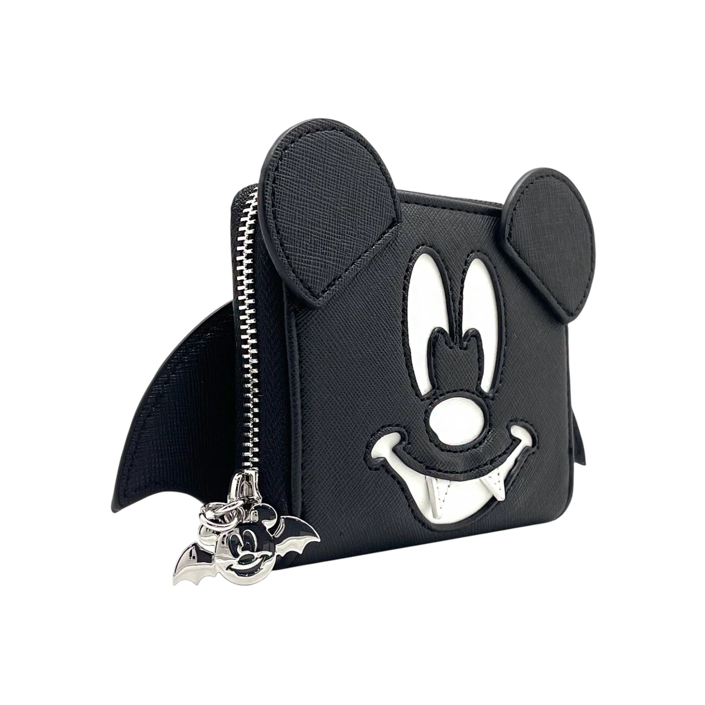 Black Mickey Mouse Bat wallet with Mickey Mouse ears and face on a white background