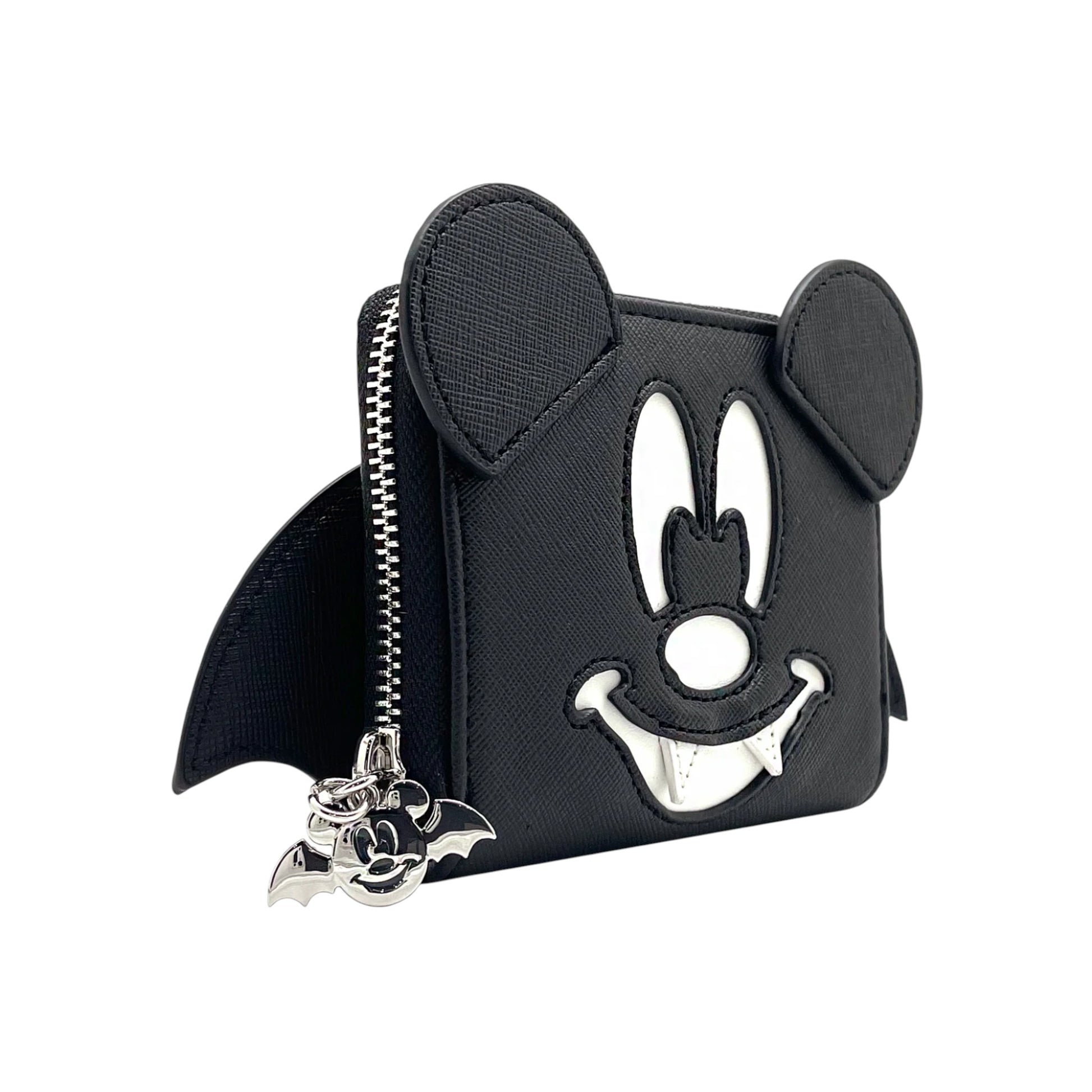 Black Mickey Mouse Bat wallet with Mickey Mouse ears and face on a white background