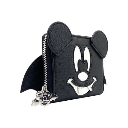 Black Mickey Mouse Bat wallet with Mickey Mouse ears and face on a white background