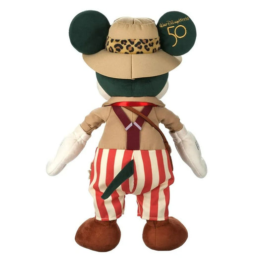 Mickey Mouse The Main Attraction Jungle Cruise Plush in safari attire with a hat and striped pants on a white background