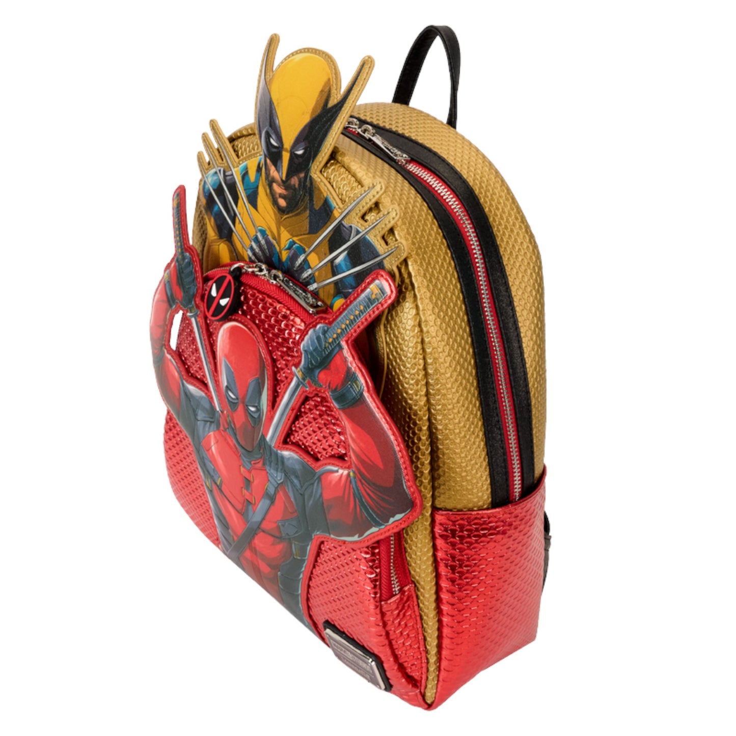 Deadpool & WolverineBackpack with Wolverine and Deadpool designs on a white background