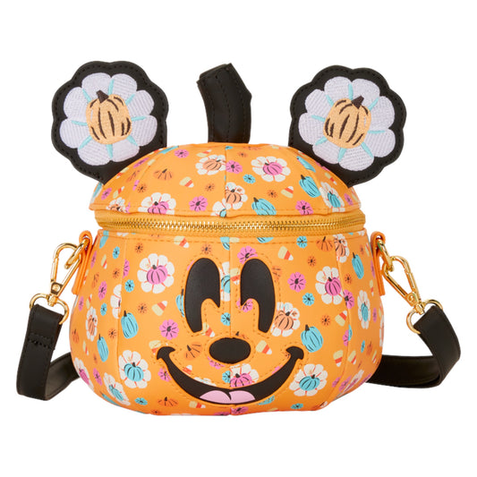 Mickey Mouse Floral Pumpkin Head bag with mickey mouse face and flower ear design on a white background