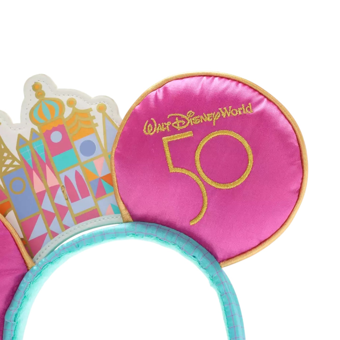 Disney World 50th anniversary ears with castle design on a white background