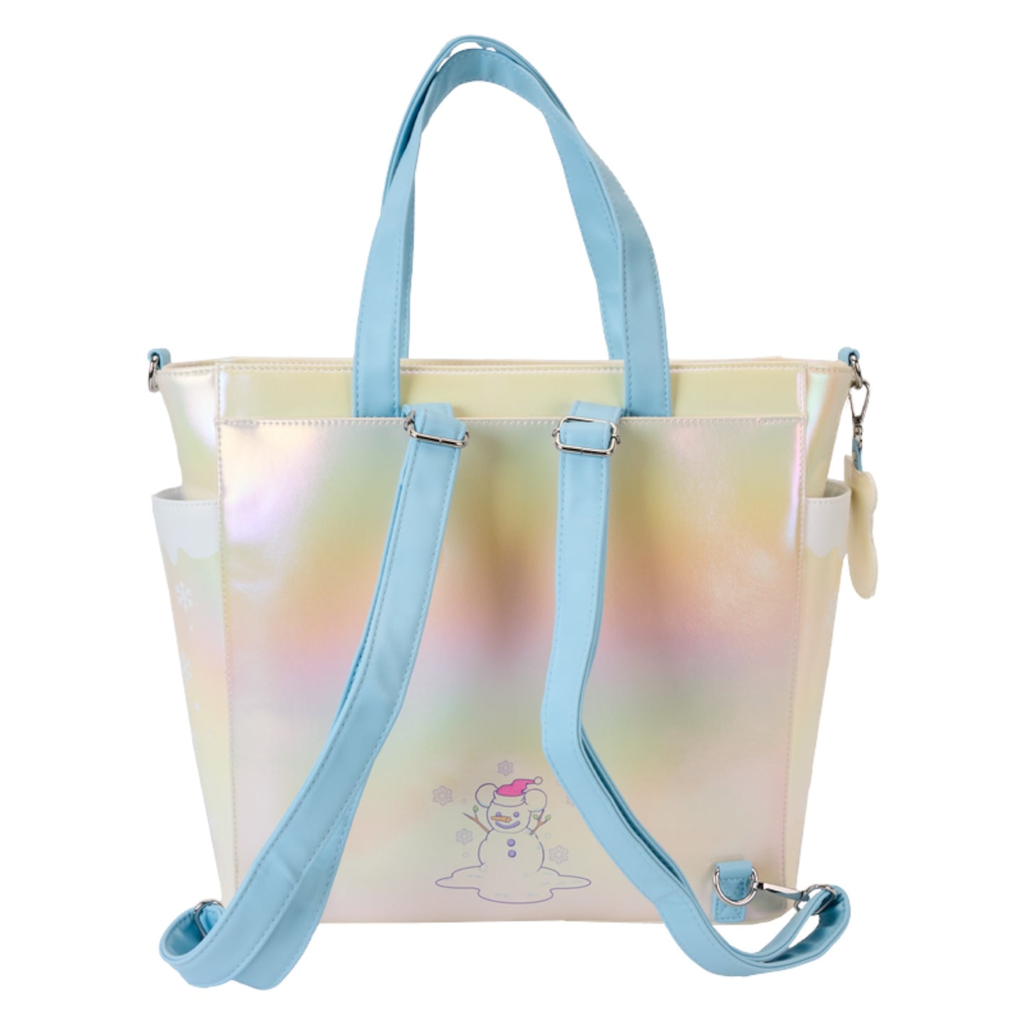 Gradient tote bag with a snowman design on a white background