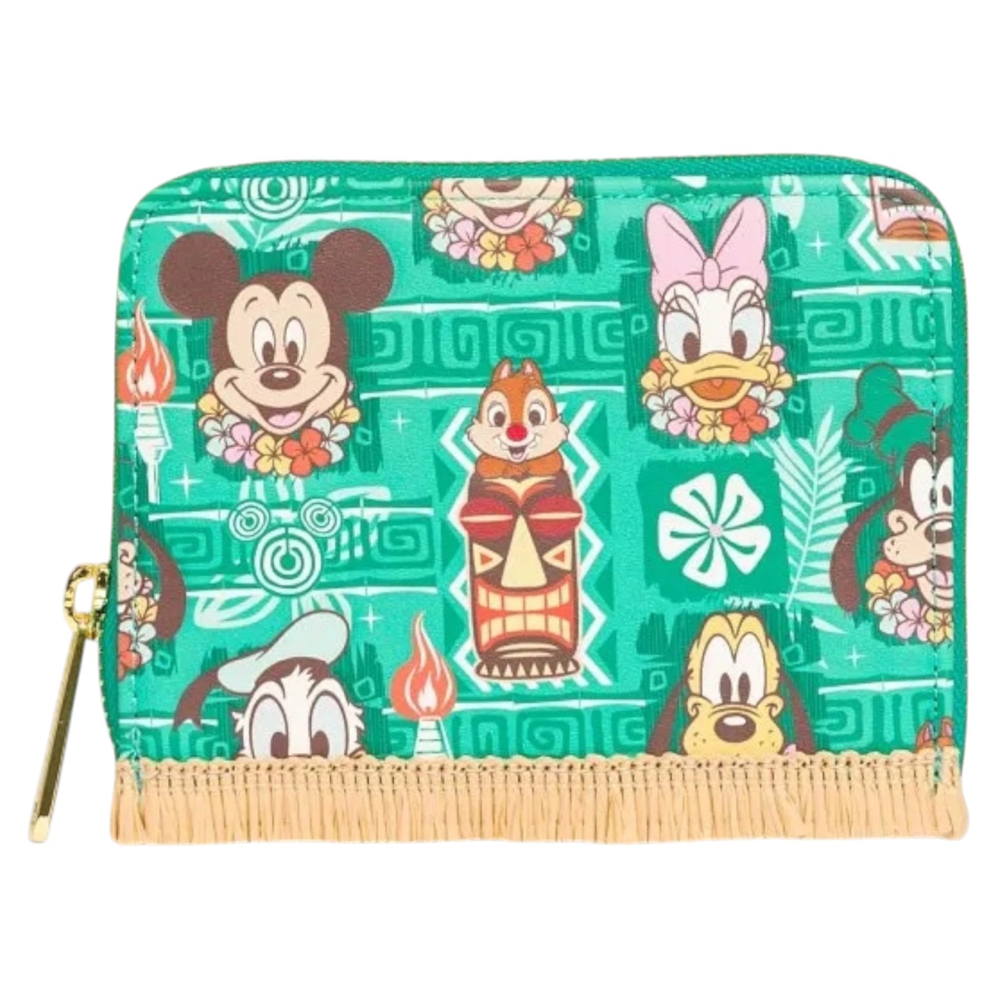 Colorful wallet with Mickey and Friends Tiki character design on a white background