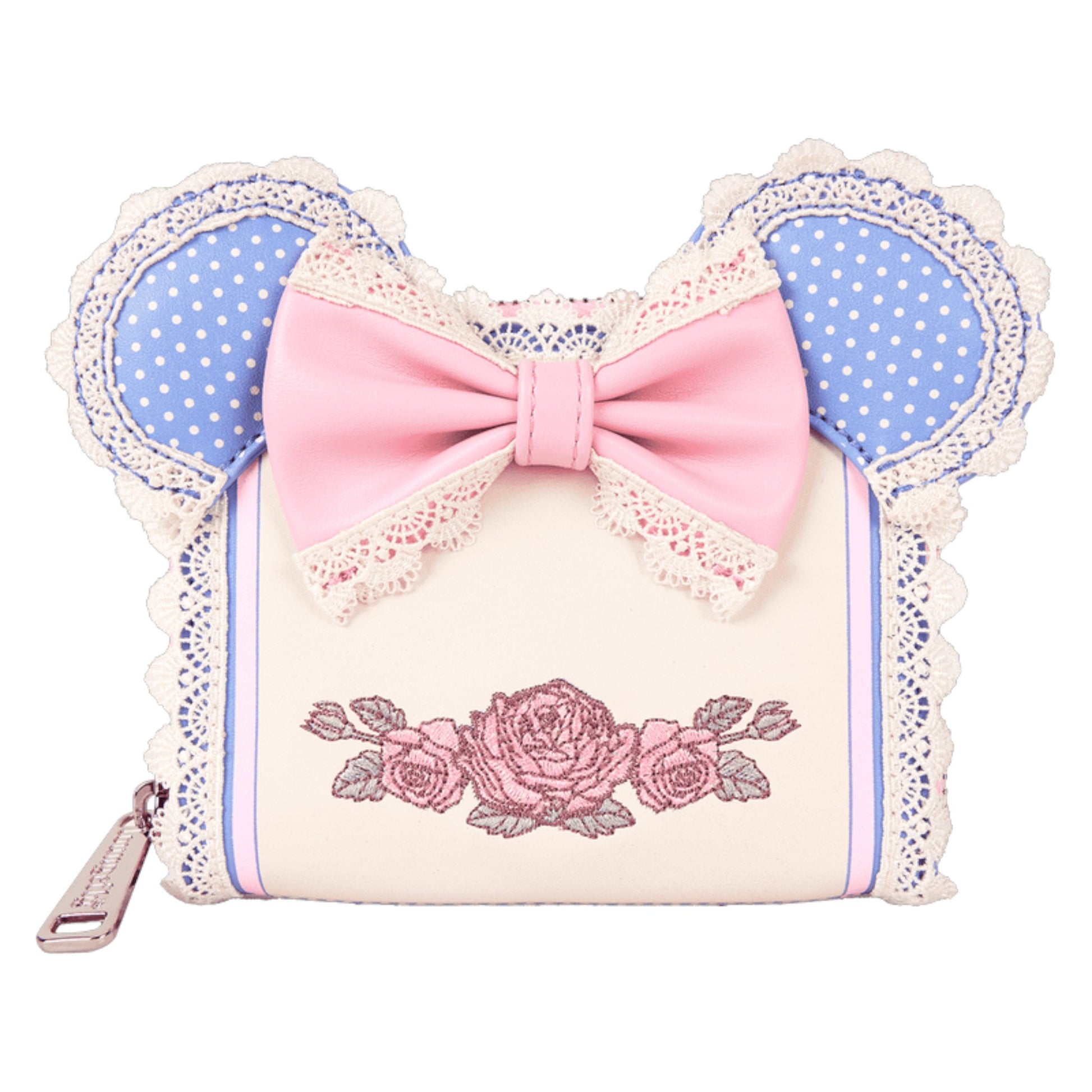 Minnie Floral and Lace Ears wallet with a pink bow and floral design on a white background