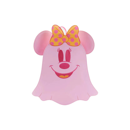 Pink Ghost Minnie Mouse with a bow on a white background