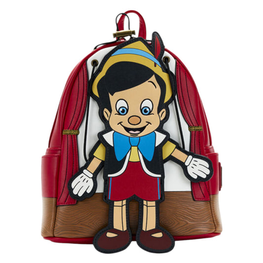 Backpack with a Pinocchio character design on a white background