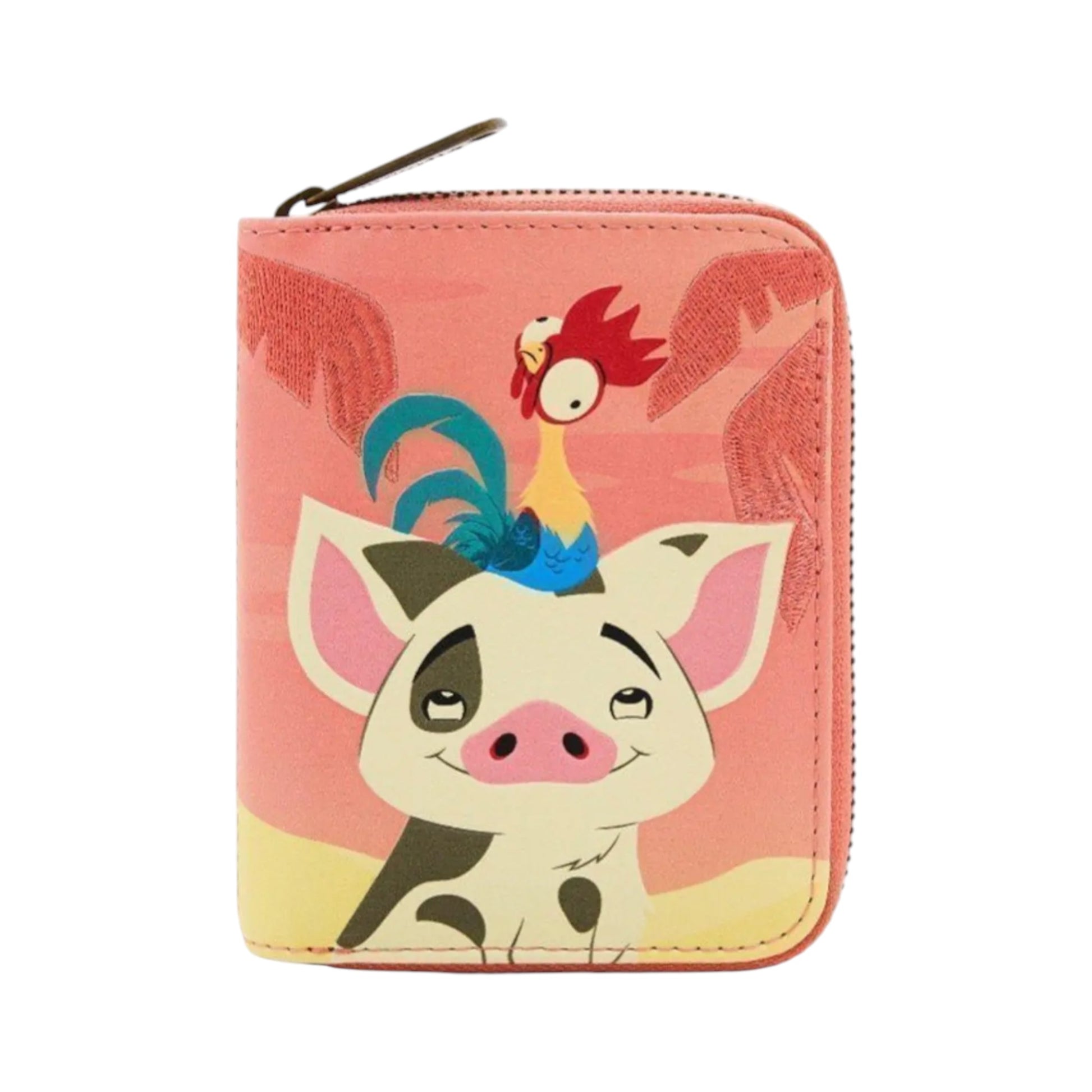 Loungefly Disney Moana Pua & Hei Hei Sunset Wallet with Pua & Hei Hei character design on a white background
