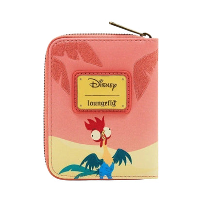 Back of Loungefly Disney Moana Pua & Hei Hei Sunset Wallet with Hei Hei character design on a white background
