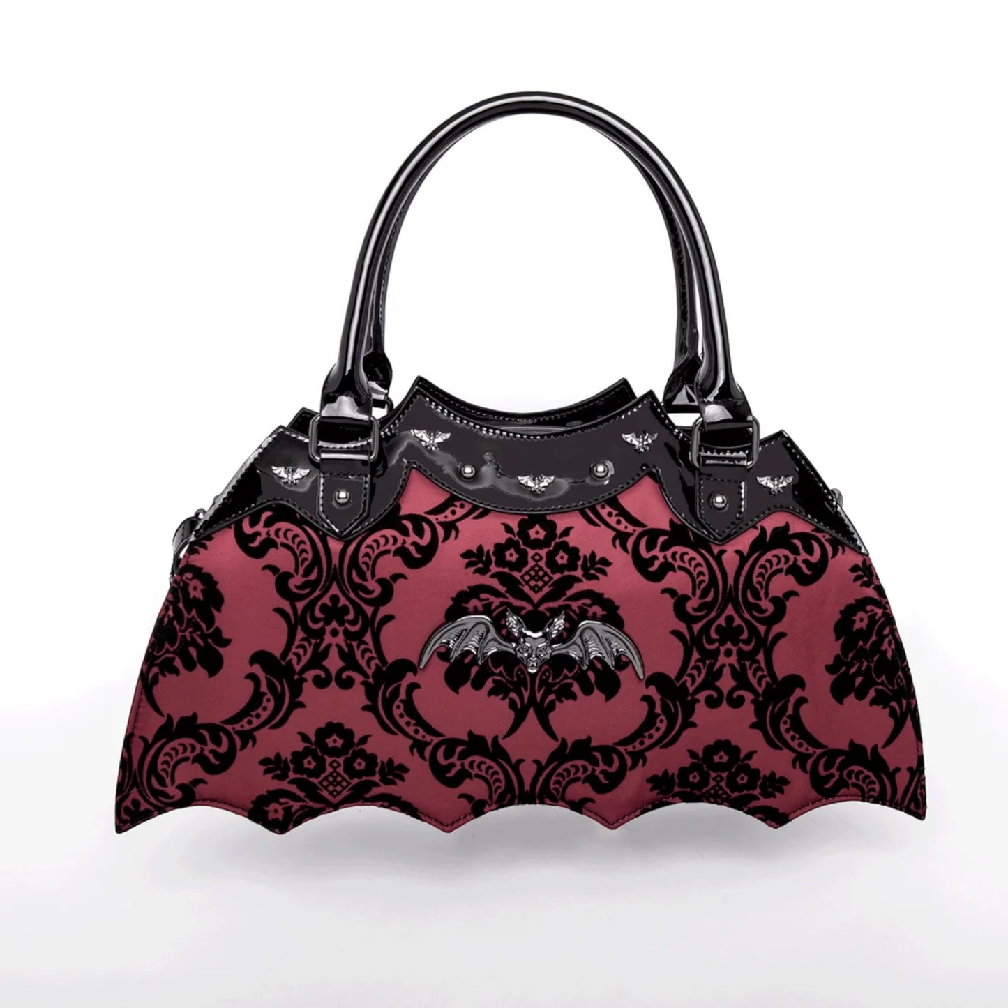 Rock Rebel Damask Bat Handbag In Red