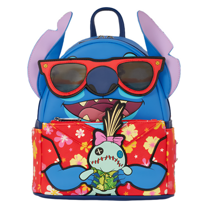 Colorful backpack with Stitch and Scrump character design on a white background