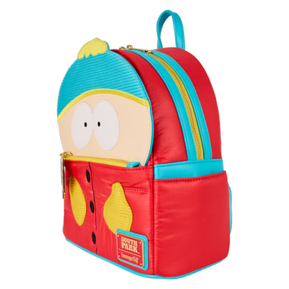 Backpack with Cartman character face on a white background