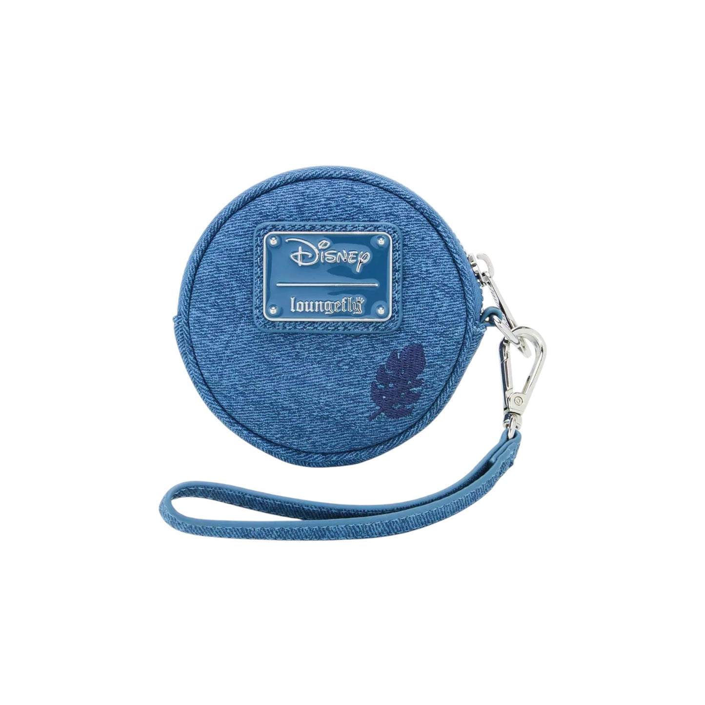 Blue round pouch with a strap on a white background