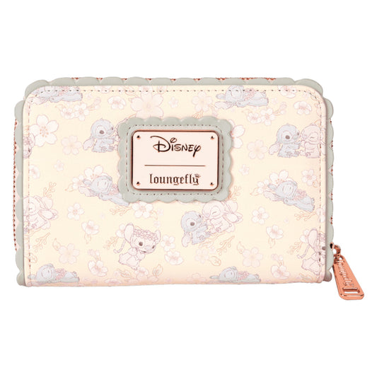Disney Loungefly wallet with Stitch & Angel Cherry Blossom character pattern on a white background