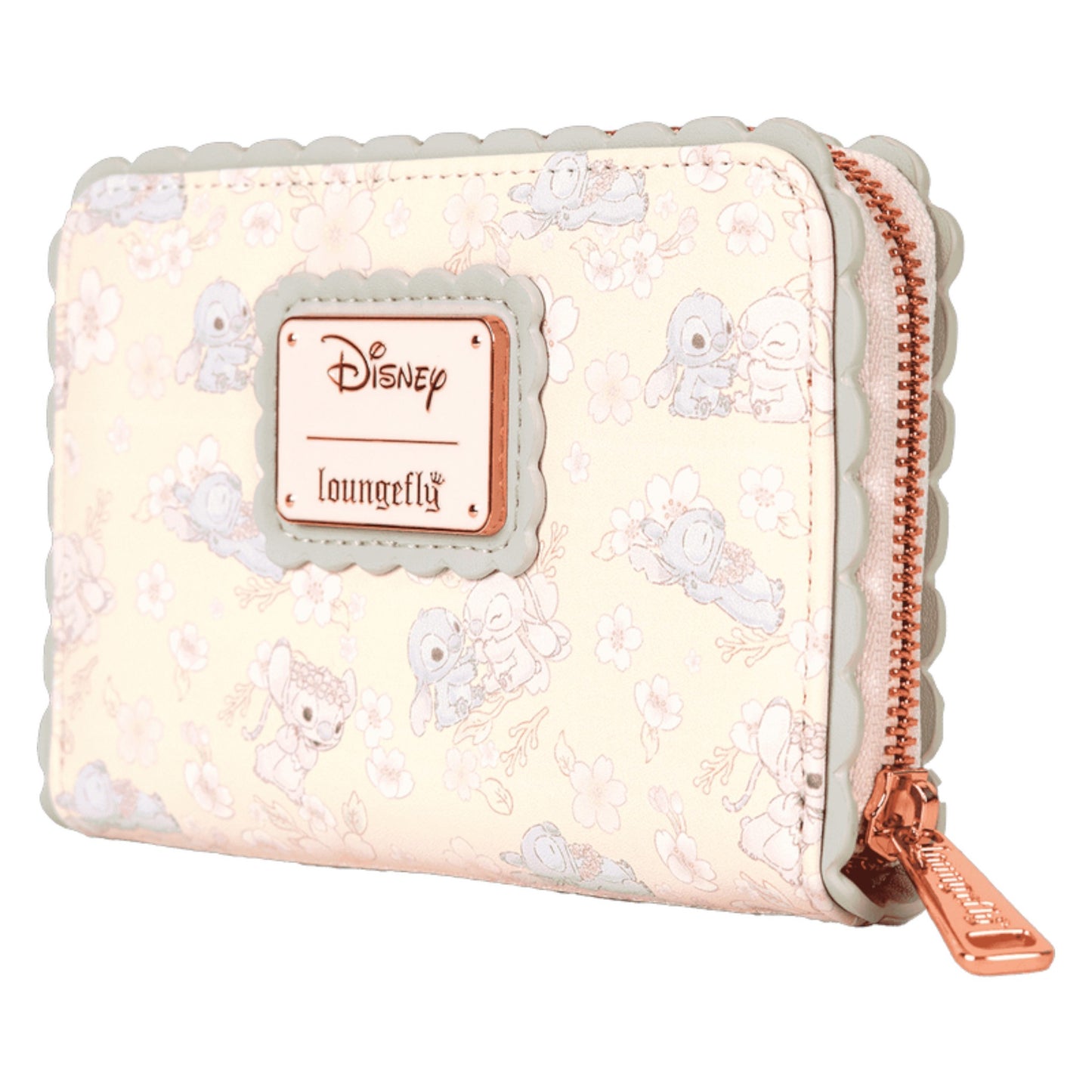 Disney Stitch & Angel Cherry Blossom Loungefly wallet with floral pattern on a white background