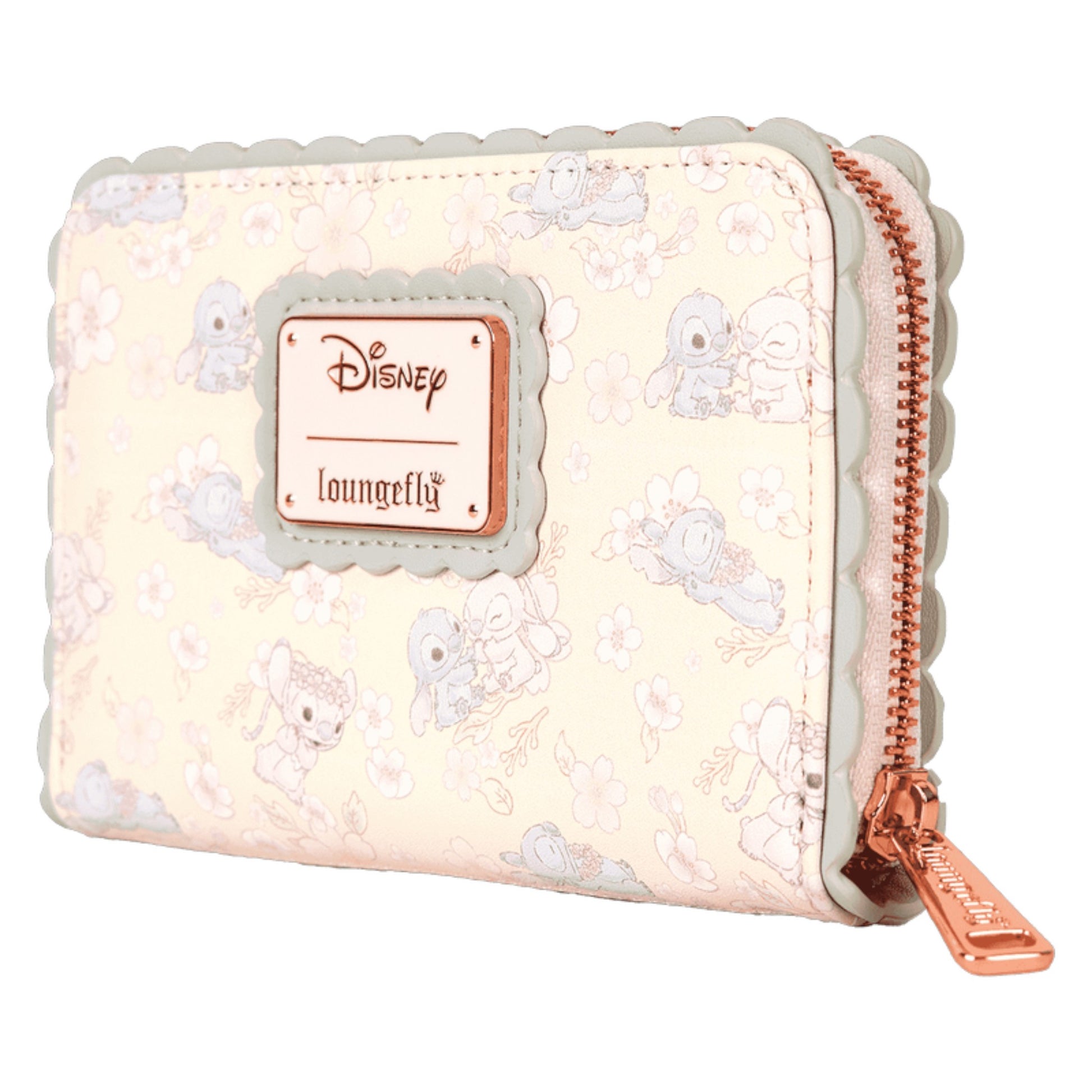 Disney Stitch & Angel Cherry Blossom Loungefly wallet with floral pattern on a white background