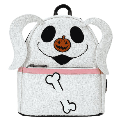 White Zero Sequin backpack with  design on a white background