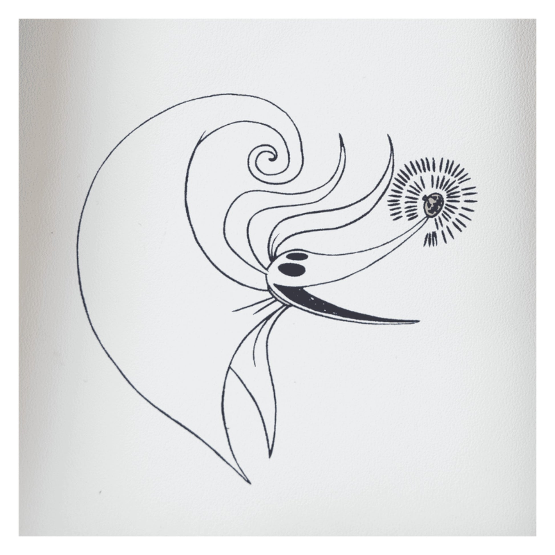 Black line drawing of a stylized zero on a white background