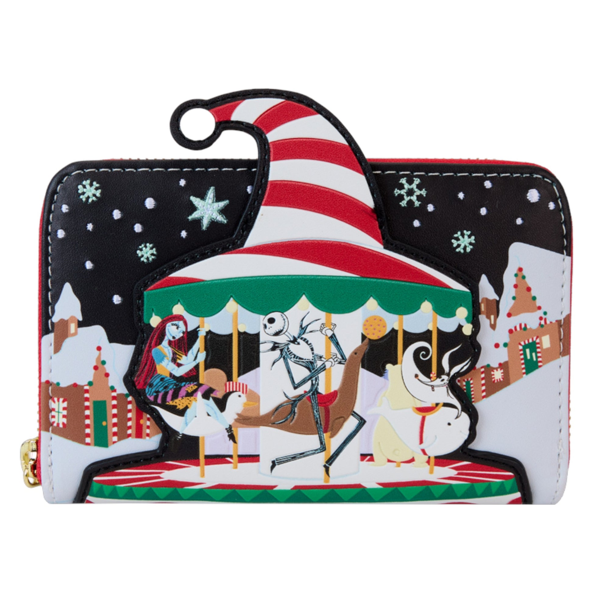 wallet with a design of The Nightmare Before Christmas Town Carousel on a white background