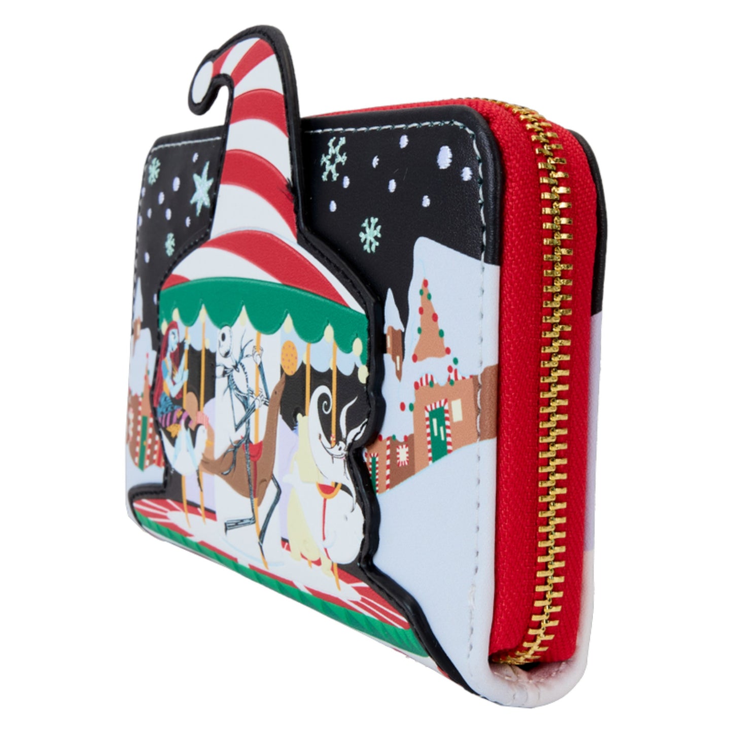  wallet with a design of The Nightmare Before Christmas Town Carousel on a white background
