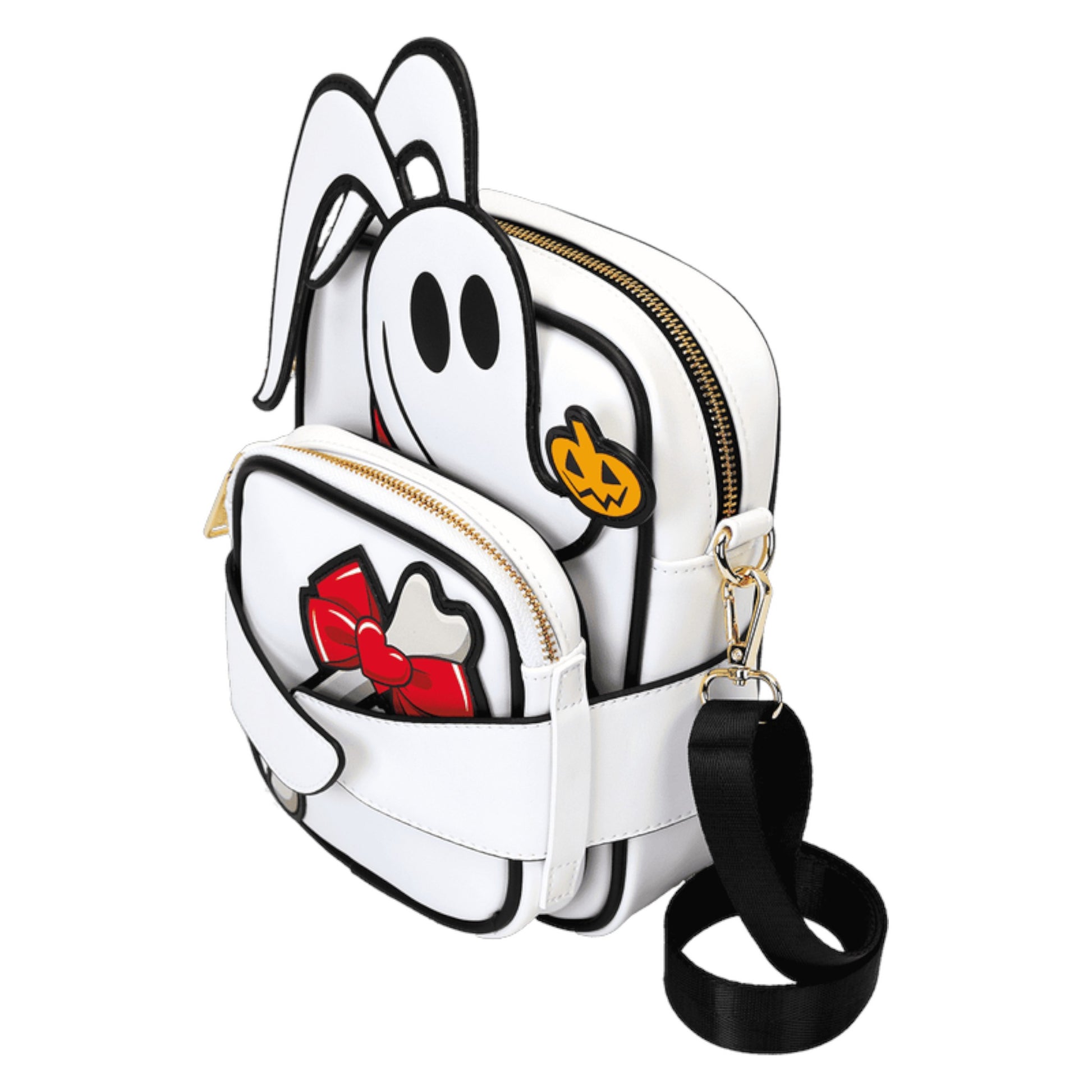 White Zero Crossbuddies crossbody bag with black strap on a white background