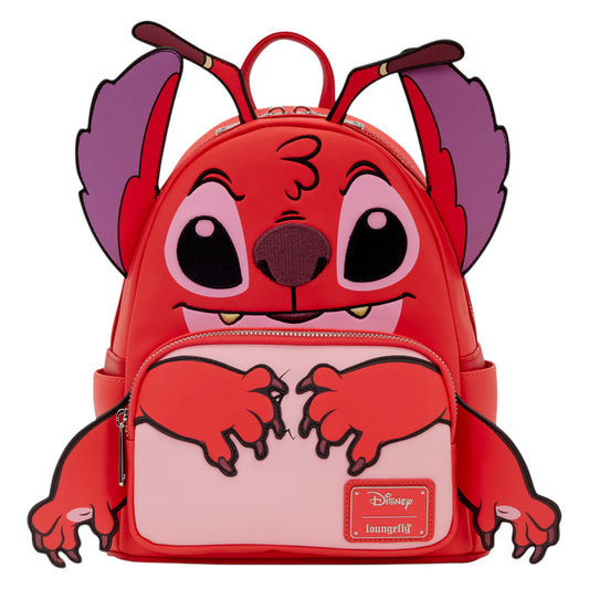 Red Loungefly Lilo & Stitch Leroy Cosplay Mini Backpack with Leroy character with his four hands and fingernails design on a white background