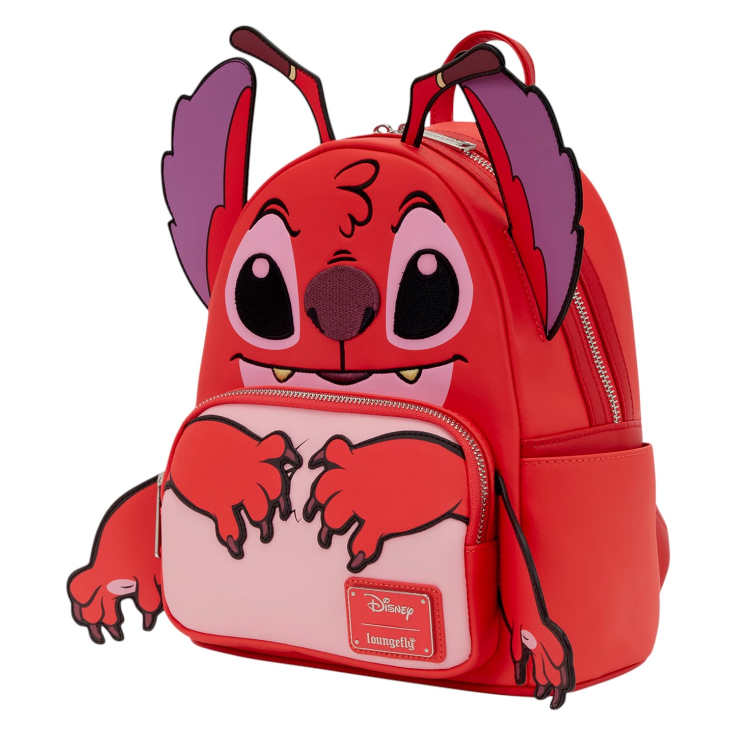 Red Loungefly Lilo & Stitch Leroy Cosplay Mini Backpack with Leroy character with his four hands and fingernails design on a white background