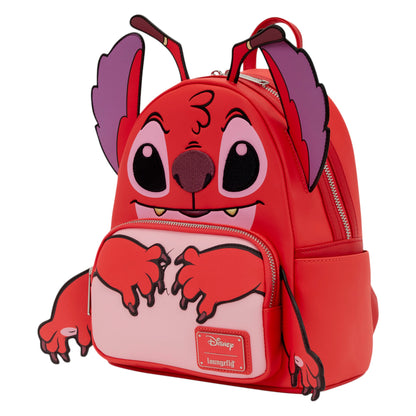 Red Loungefly Lilo & Stitch Leroy Cosplay Mini Backpack with Leroy character with his four hands and fingernails design on a white background