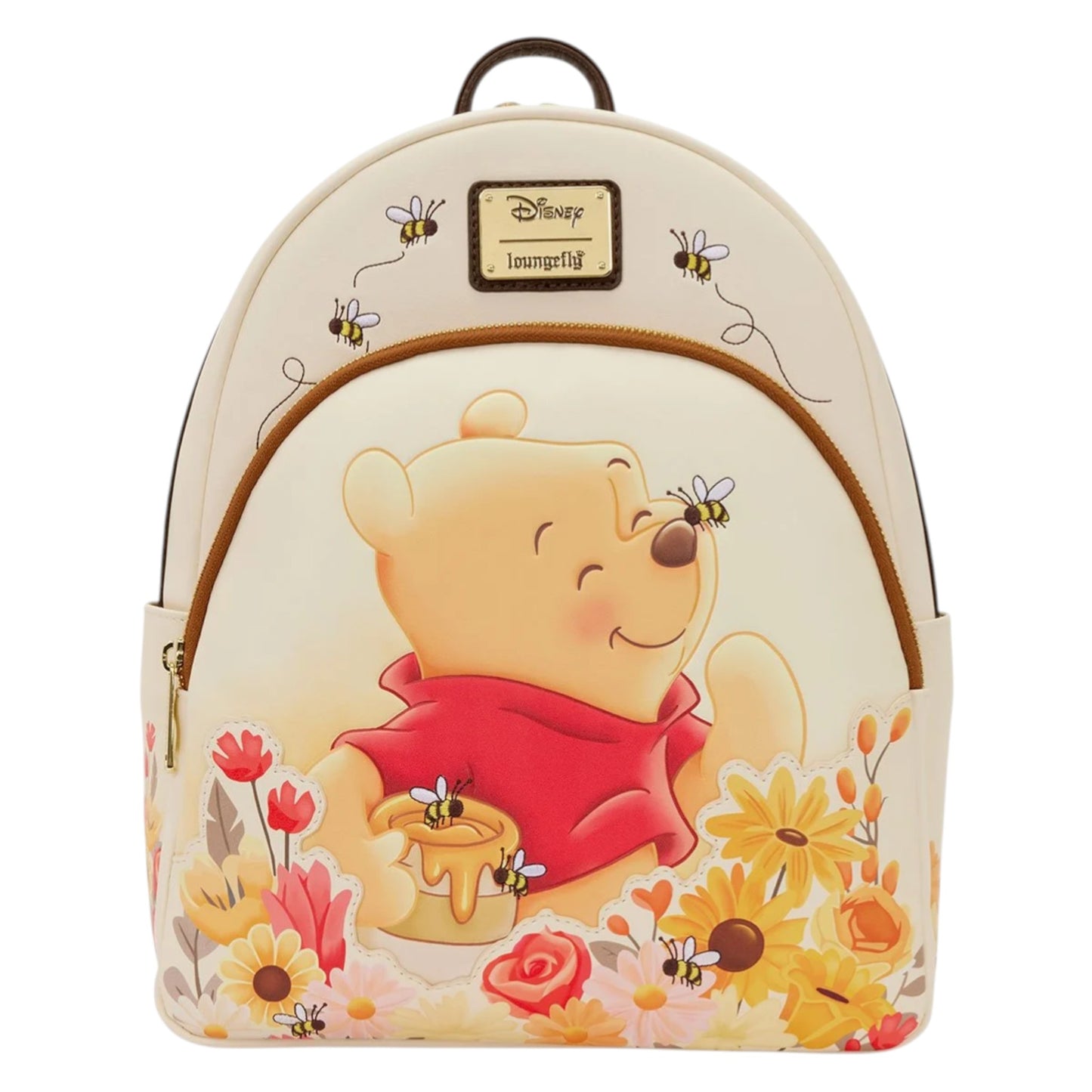 Winnie the Pooh Floral Bee Mid-Size Backpack with Winnie the Pooh design featuring flowers and bees on a white background