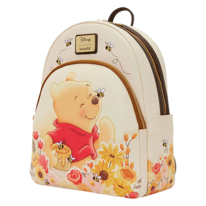Winnie the Pooh Floral Bee Mid-Size Backpack with Winnie the Pooh design featuring flowers and bees on a white background